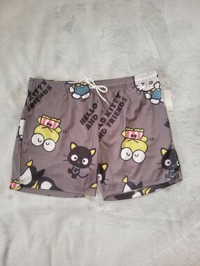 Hello Kitty & Friends Sanrio Mens XL (40-42) Drawstring Pull On Gray Shorts
